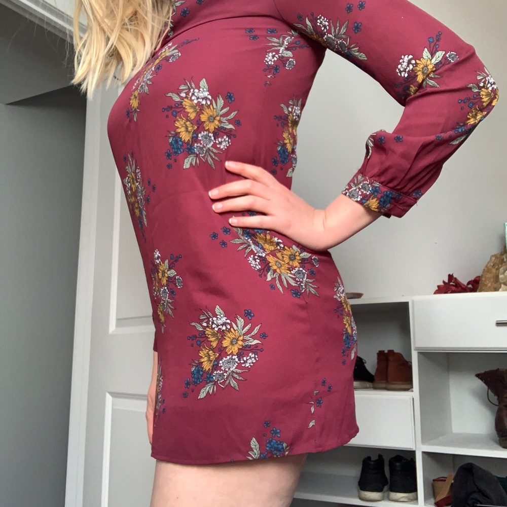 Burgundy Wine Floral Dress - Size Sm